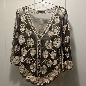 Black and Gold Sheer Embroidered Top